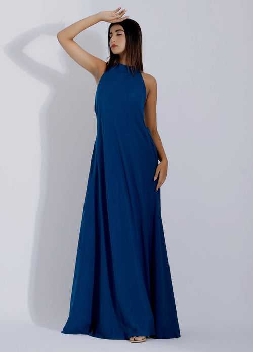 Blue Halter Neck Dress for Women
