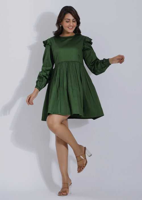 Dark Green Dress with Sleeves for Women