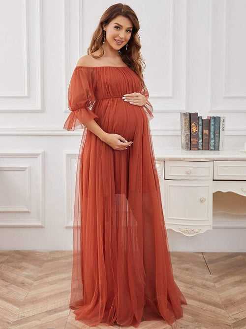 Off Shoulder Sheer Maternity Gown