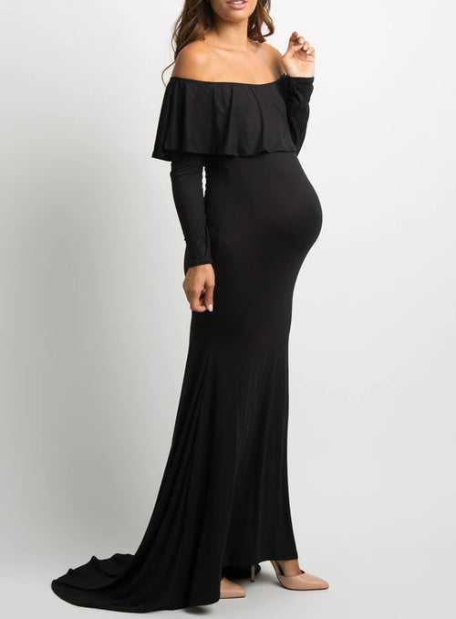 Black Maternity Dress with Short Tail