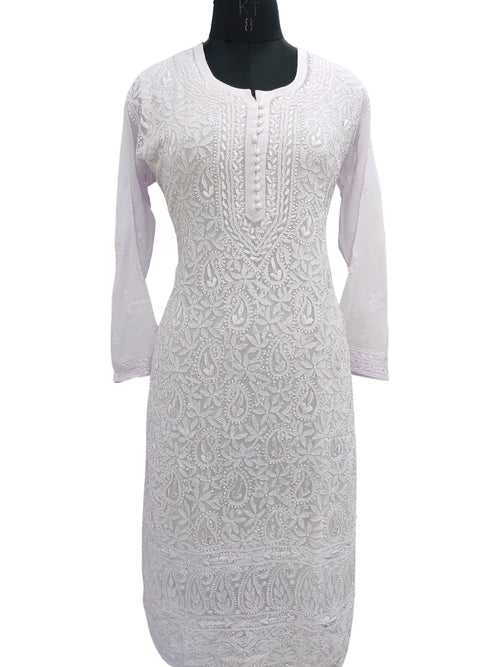 Shyamal Chikan Hand Embroidered Lavender Viscose Georgette Lucknowi Chikankari Kurti - S22781