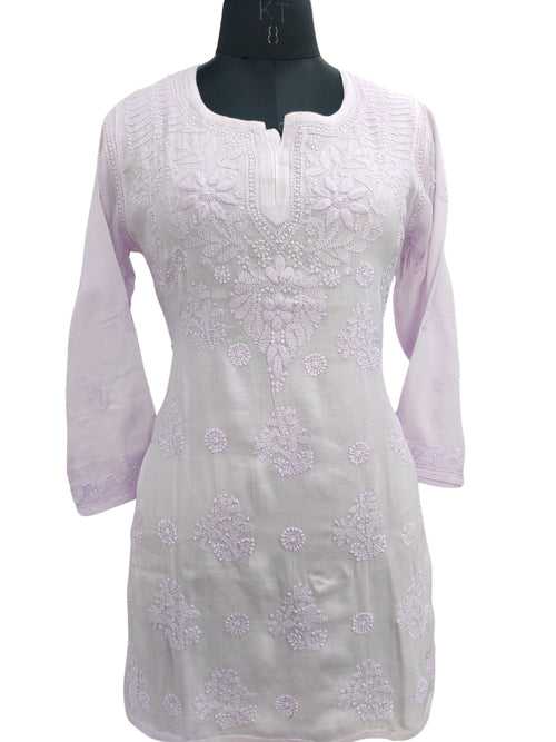 Shyamal Chikan Hand Embroidered Lavender Pure Cotton Lucknowi Chikankari Short Top- S22681