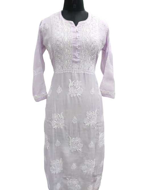 Shyamal Chikan Hand Embroidered Lavender Muslin Lucknowi Chikankari Kurti - S22685