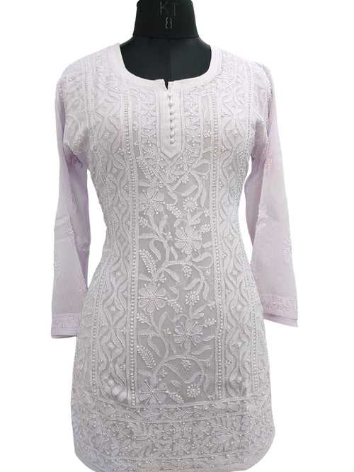 Shyamal Chikan Hand Embroidered Lavender Viscose Georgette Lucknowi Chikankari Short Top S22149