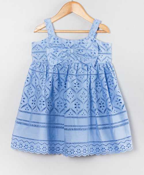 FULL SCHIFFLI EMBROIDERY STRAPPY DRESS WITH BOW