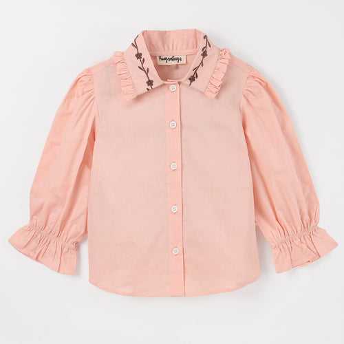 PEACH SOLID TOP WITH EMBROIDERY ON COLLAR