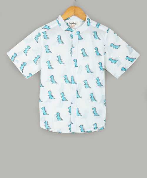 Dino Print shirt with mandarin collars