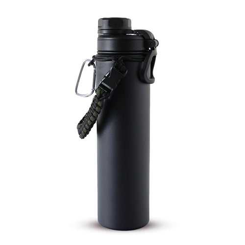 The Better Home Insulated Water Bottle for Gym Kids Office|Thermos Stainless Steel Vacuum Insulated Flask with Rope and Carabiner 6hrs Hot Water Bottle for Boys and Girls | 720ml (Black)