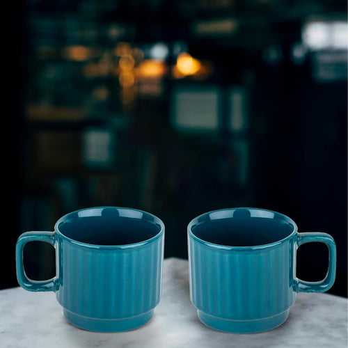 The Better Home Ceramic Tea Coffee Cup with Handles (350 ml x 2) | Microwave Safe | Scratch Resistant | Stain Proof | Glossy Finish | Gifting Set | (Pack of 2- Teal)