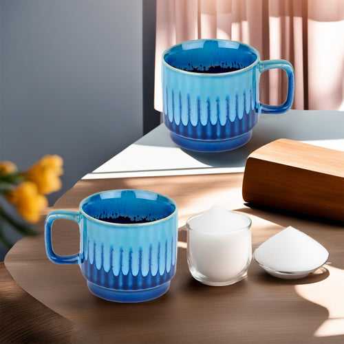 The Better Home Terra Series Ceramic Tea Coffee Cup with Handles (350 ml x 2) | Microwave Safe | Scratch Resistant | Stain Proof | Glossy Finish | Gifting Set | (Pack of 2- Royal Blue)