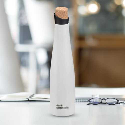 The Better Home Insulated Thermosteel Bottle with Cork Cap 750ml | 18h of Insulation | Hot and Cold Water Bottle for Kids School Office Gym | Anti Rust | Leak Proof | BPA Free | White Colour