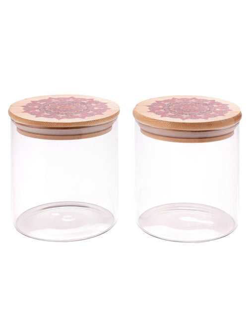 The Better Home Pack of 2 300 ml Each Borosilicate Kitchen Containers Set with Bamboo Lid | Transparent Airtight Borosilicate Jar For Kitchen Storage | Glass Jars For Cookies, Snack, Spices, Tea
