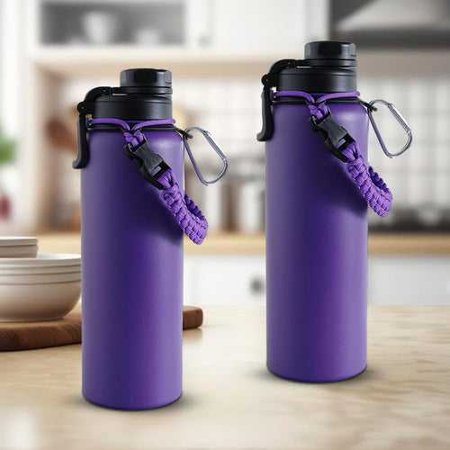 The Better Home Pack of 2 Stainless Steel Insulated Water Bottles | 720 ml Each | Thermos Flask Attachable to Bags & Gears | 6 hrs hot & 12 hrs Cold | Water Bottle for School Office Travel | Purple