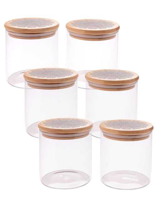 The Better Home Borosilicate Kitchen Jars & Containers Set with Lid (6Pcs - 300ml Each) | Airtight Bamboo Lid | Jar For Kitchen Storage Box | Jars For Cookies, Snack, Spices, Tea, Coffee (Green)