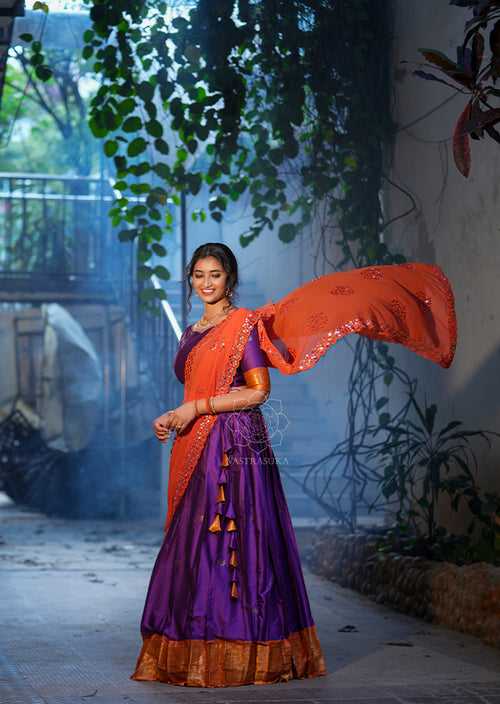 Violet Orange Soft Silk Half Saree