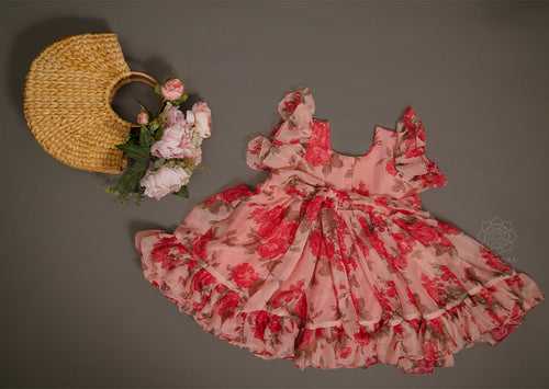 Light Pink Red Floral Frock