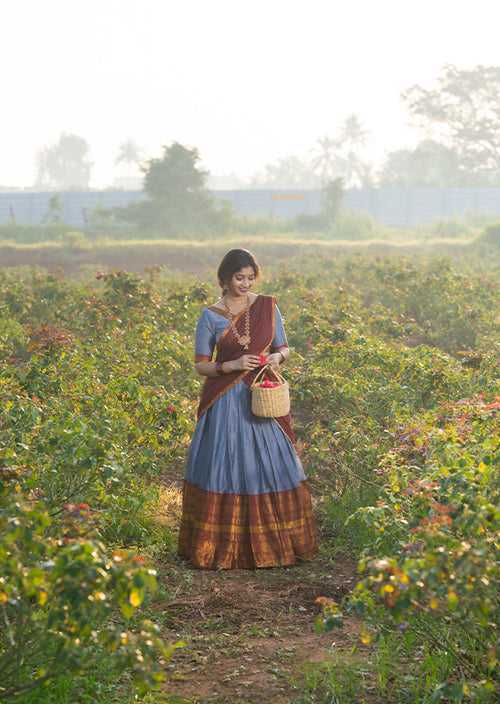 Ash & Maroon Handloom Half Saree