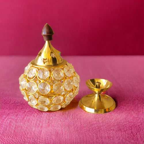 Gold Crystal Flower Glass Diya Holder