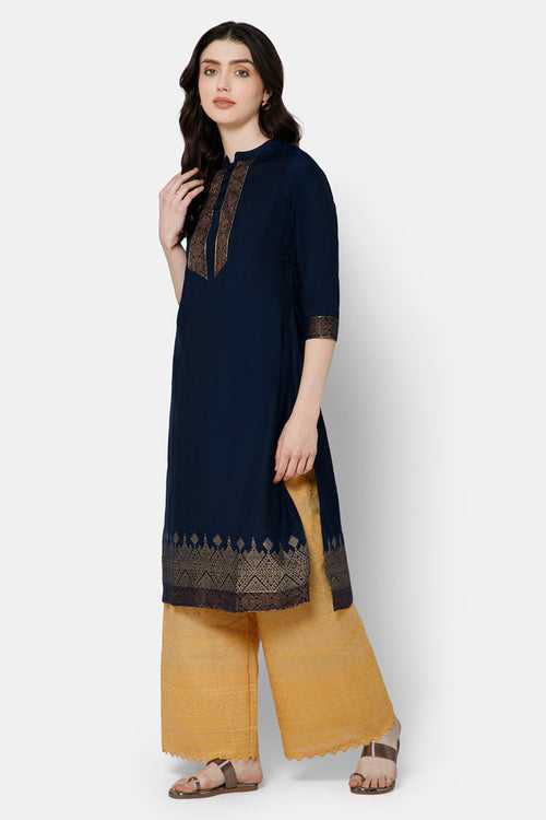 Mythri Women's Ethnic Wear Straight kurta - Blue - KU53