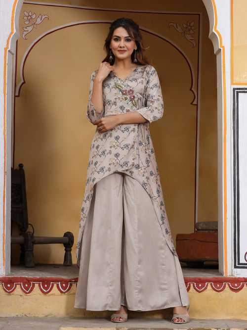 Printed Angrakha Kurta With Sharara