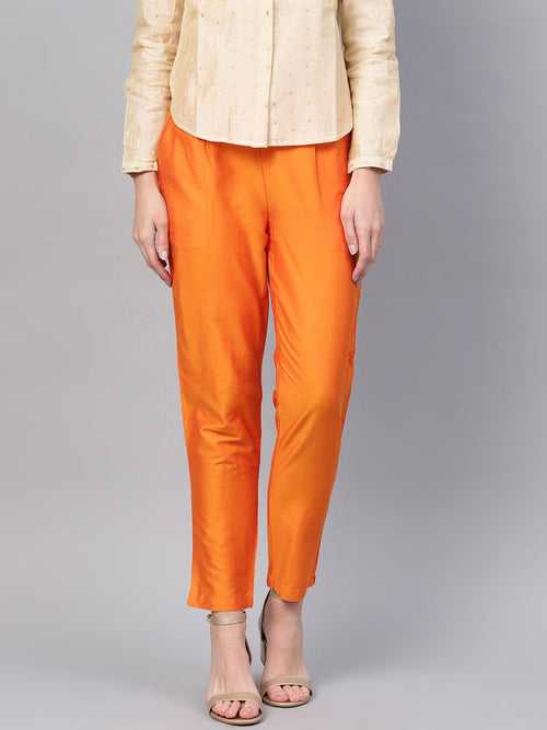 Orange Solid Chanderi Pant