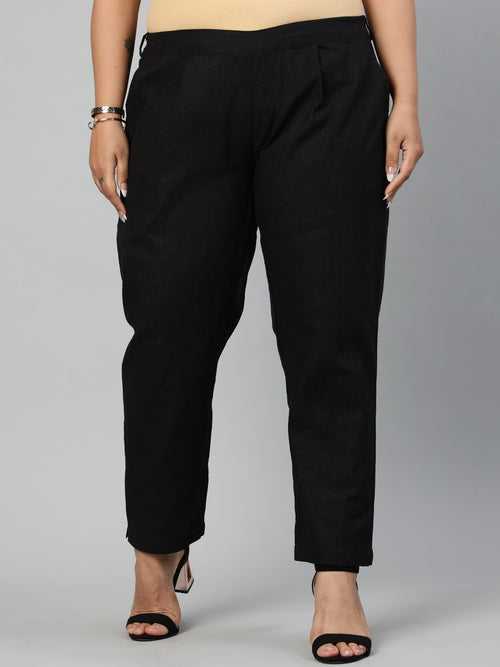 Black Ethnic Wear Cotton Slub Pants