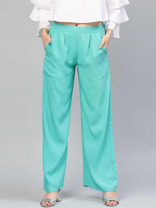 Sea Green Solid Rayon Palazzo