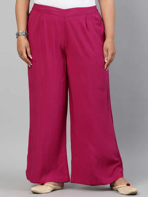 Magenta Solid Rayon Palazzo