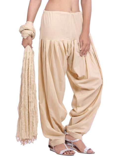 Cream Cotton Patiala Salwar And Dupatta Set