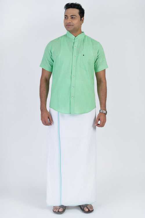 Combo Men's Premium Cotton Dhoti with Green Shirt