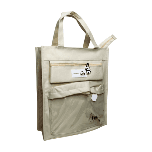 Wonderland Cute portable handbag for kids school,Multi-functional,multi-pockets tote bag with zipper and side pockets (Cream)