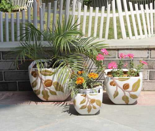 Wonderland Set of 3 sqaure autumn Imported ceramic pots for exterior/ Outdoor