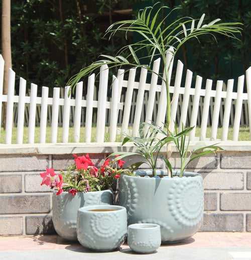 Wonderland Set of 3 grey blue dotted Imported ceramic pots for exterior/ Outdoor