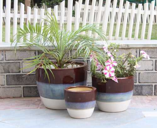 Wonderland Set of 3 stripped Imported ceramic pots for exterior/ Outdoor