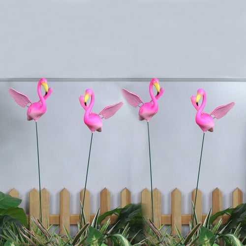 (Set of 4) Flamingo with Wings Stake/Stick for Garden Decoration