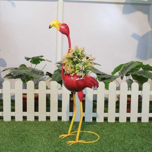 Metal Craft Pink Flamingo Planter with Pot Included
