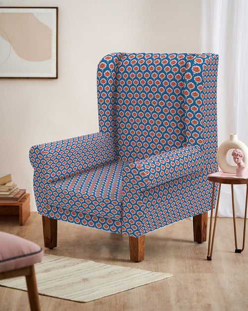 Begum Wing Chair - Blue Ikkat