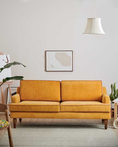 Nawaab Couch - 3 Seater, Velvet Mustard