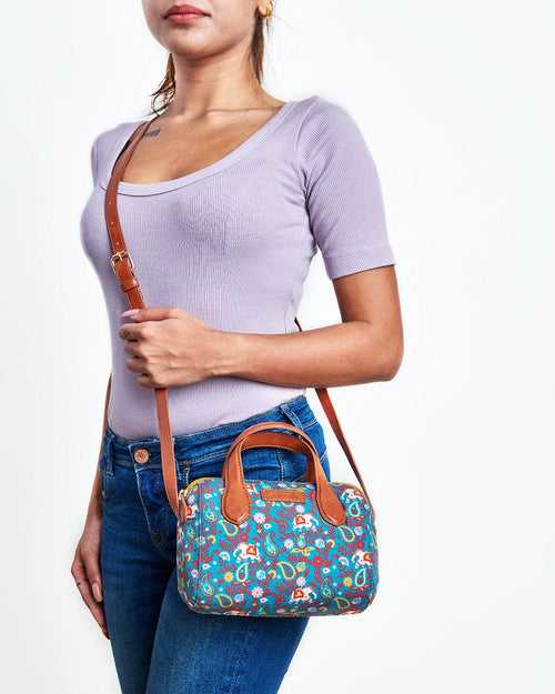 Paisley Blossom Sling bag-Teal