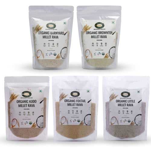 Siridhanya Millets Rava Combo Pack of 5 (5Kg - Each 1kg) | Positive Millets due to its balanced Nutritional Profile | Kodo Millet Rava +Foxtail Millet Rava + Browntop Millet Rava + Little Millet Rava + Barnyard Rava