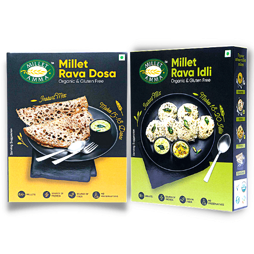 Millet Amma Organic Millet Breakfast Idli and Rava Dosa Combo | Millet Rava Dosa Mix 250g + Millet Rava Idli Mix 250g