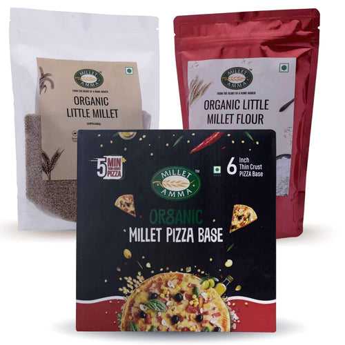 Little Millet Starter Kit | Millet Pizza Base 200g + Little Millet Grains 500g + Little Millet Flour 500g