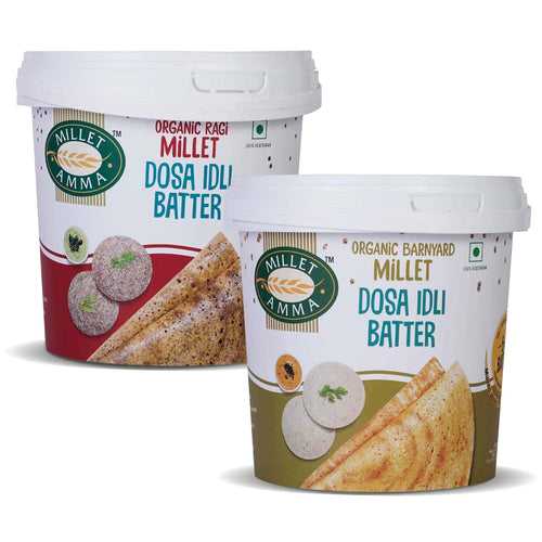 Millet Dosa Idli Batter Combo Pack of 2 | Ragi Millet Batter + Barnyard Millet Batter | 1 Kg each (Delivering only Banglore)