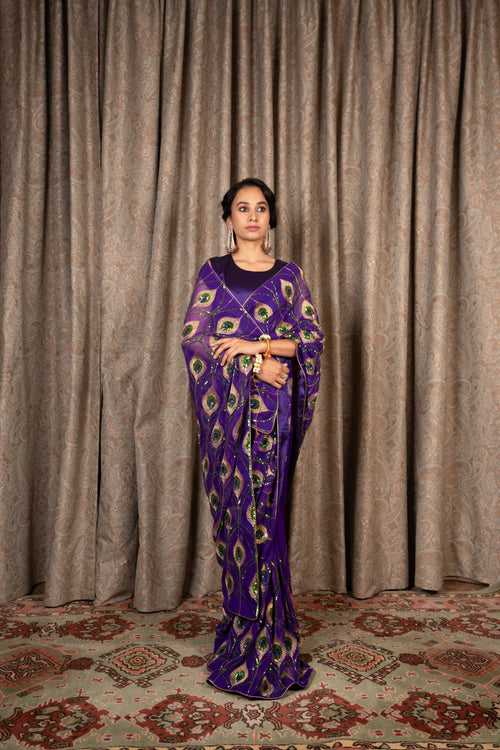 Moriya Purple Chiffon Saree