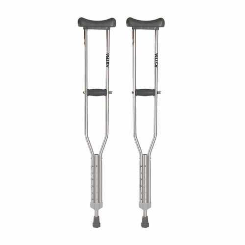 Astra Under Arm Crutches | Adjustable Elbow Support & Height | Light Weight | PVC grip Handle (1 Pair) | Color (Grey)