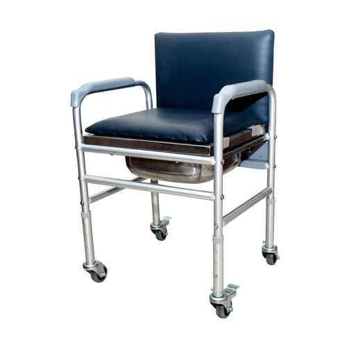 Comfort Commode with Fixed Back Rest & Adjustable Height | Light Weight Aluminium Chair | High Grade Plastic Wheels (Silver)