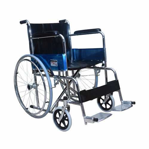 Rodeo Plus Wheelchair With Spoke Wheels | Fixed Handle | Swingable Footrest | Chrome Plated | Weight Capacity 100kg (Grey)