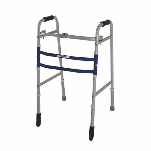 Medipedic Walker with Straight Castor - Single Bar for Physically Challenged | Mild Steel | Foldable | Light Weight & Adjustable Height (Grey)