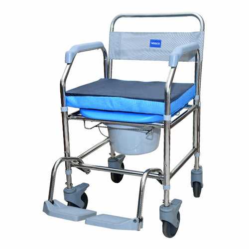 Comfort SS Shower Commode Wheelchair (Height Adjustable) | Removable Armrest | Lightweight | Weight Bearing Capacity 100kg (Grey)