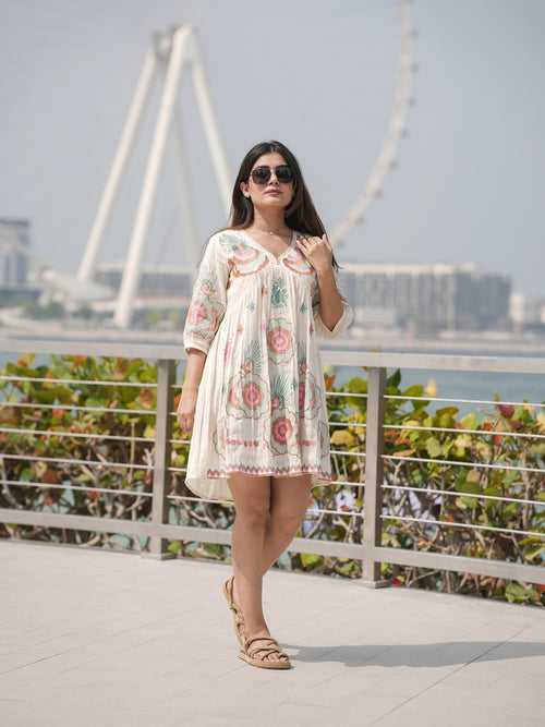 Petal Stitch: Cotton Embroidery Short Dress